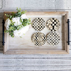 Spring Ceramic Coasters Set of 4 Courtly Check Designs Absorbent Drink Coasters for Table Protection BandsCo Straps