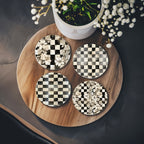 Spring Ceramic Coasters Set of 4 Courtly Check Designs Absorbent Drink Coasters for Table Protection BandsCo Straps