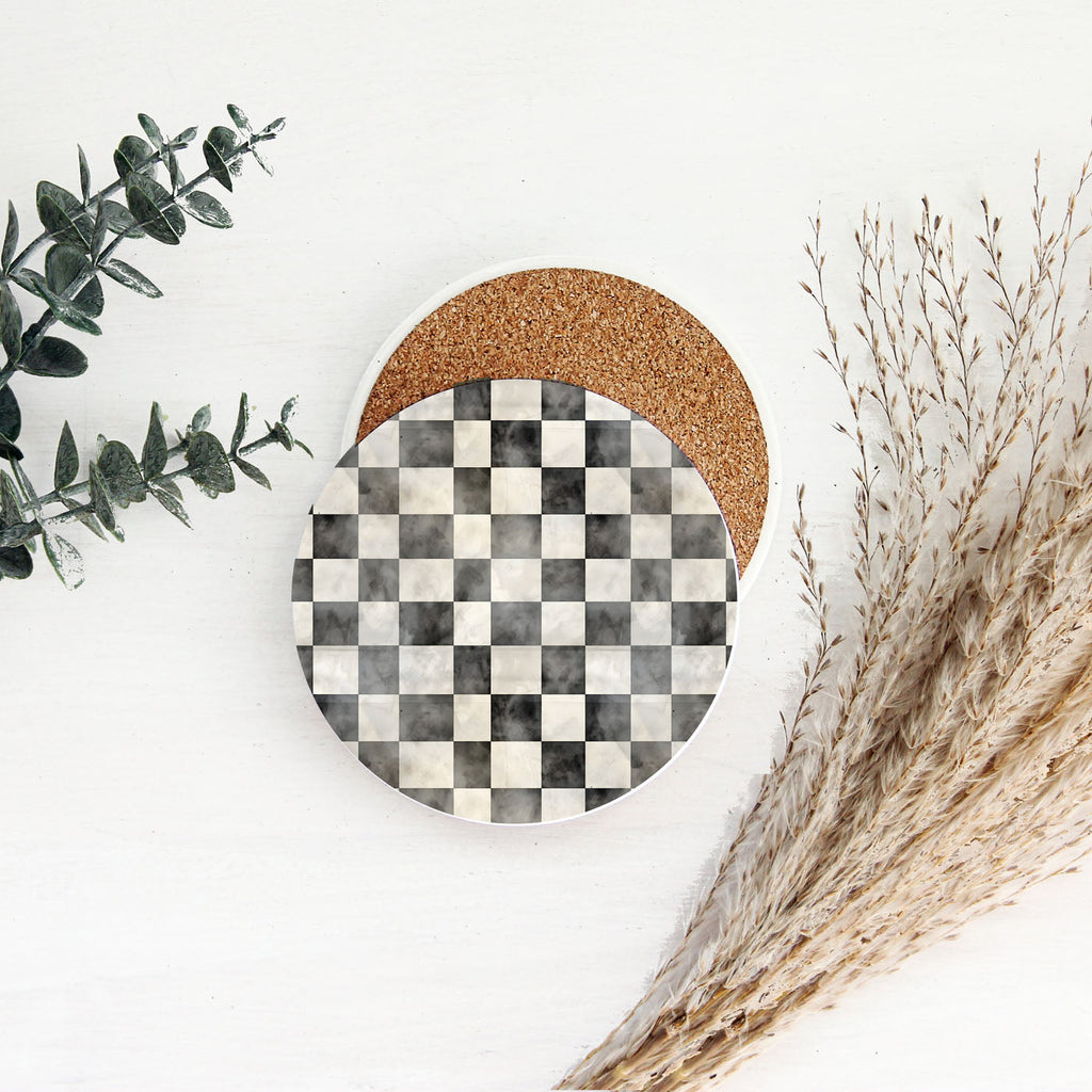 Spring Ceramic Coasters Set of 4 Courtly Check Designs Absorbent Drink Coasters for Table Protection BandsCo Straps