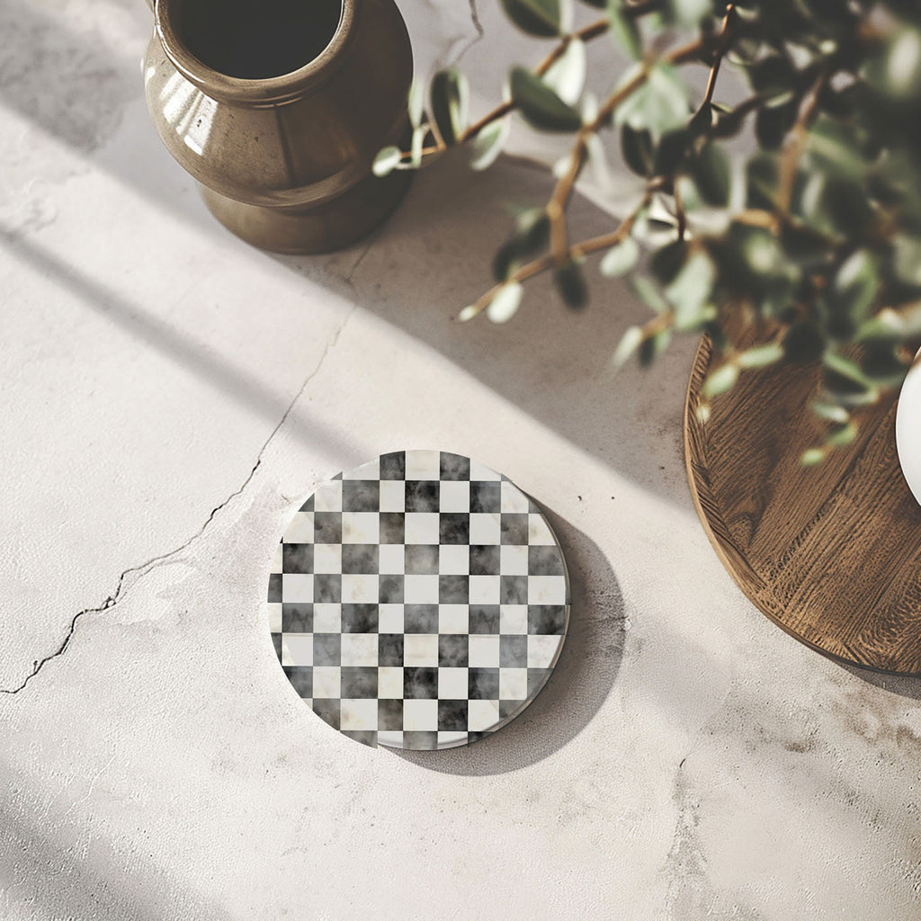 Spring Ceramic Coasters Set of 4 Courtly Check Designs Absorbent Drink Coasters for Table Protection BandsCo Straps