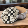 Spring Ceramic Coasters Set of 4 Courtly Check Designs Absorbent Drink Coasters for Table Protection BandsCo Straps