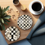Spring Ceramic Coasters Set of 4 Courtly Check Designs Absorbent Drink Coasters for Table Protection BandsCo Straps