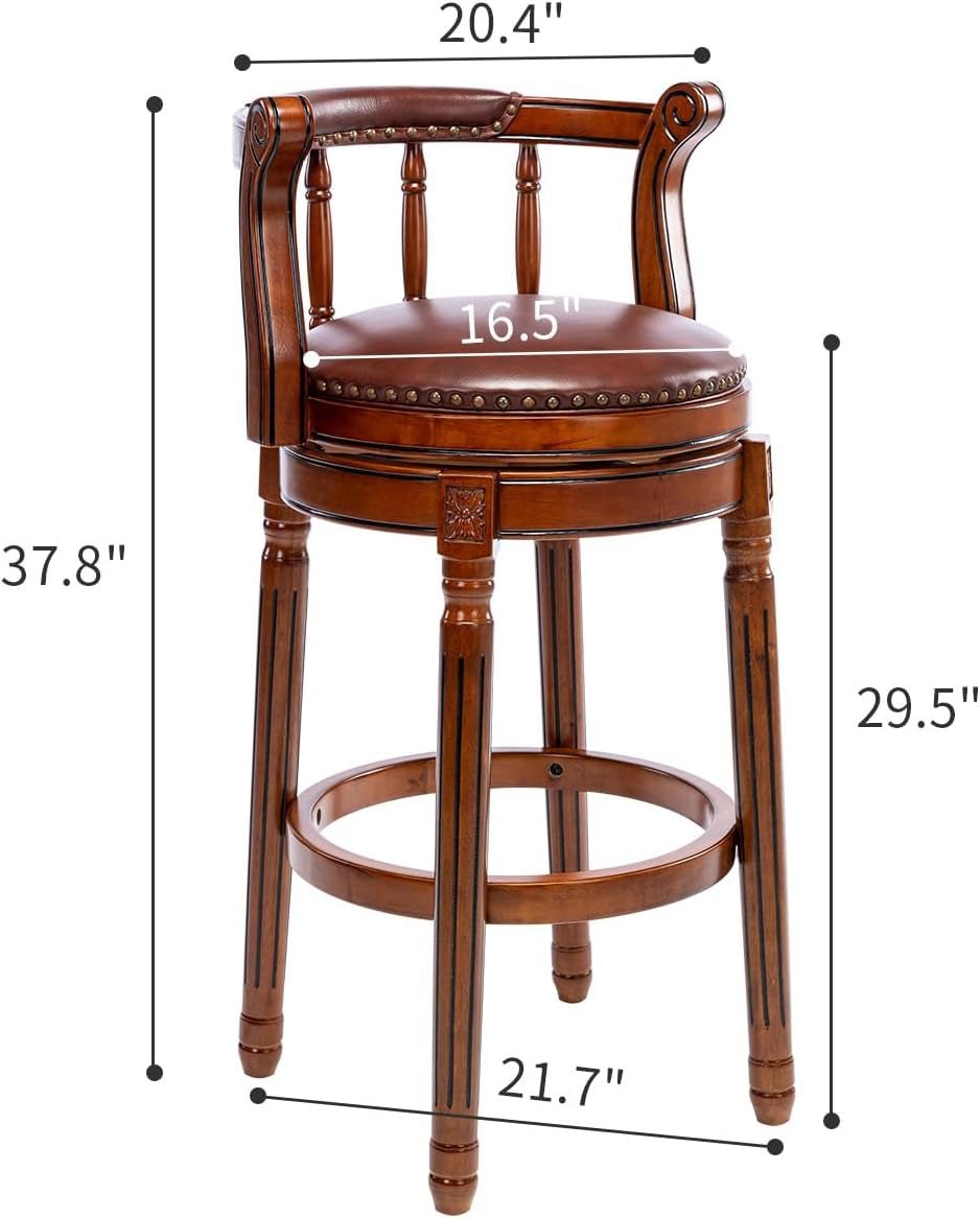 Cow Top Leather Wooden Bar Stools, 360 Degree Swivel Bar Height Chair with Backs for Home Kitchen Counter, Morden Chair Barstools (Brown 2Pcs, Bar Height-Seat Height 29.5”) Lootquake LLC