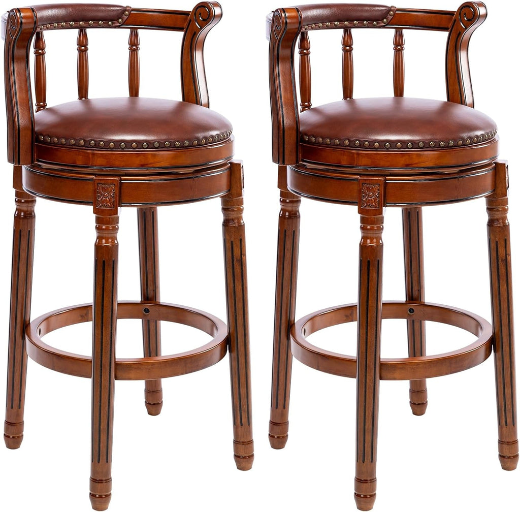 Cow Top Leather Wooden Bar Stools, 360 Degree Swivel Bar Height Chair with Backs for Home Kitchen Counter, Morden Chair Barstools (Brown 2Pcs, Bar Height-Seat Height 29.5”) Lootquake LLC