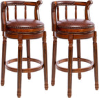 Cow Top Leather Wooden Bar Stools, 360 Degree Swivel Bar Height Chair with Backs for Home Kitchen Counter, Morden Chair Barstools (Brown 2Pcs, Bar Height-Seat Height 29.5”) Lootquake LLC