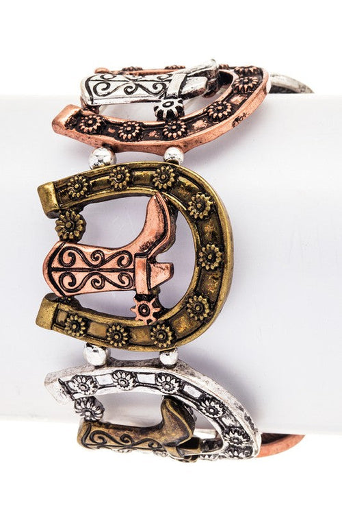 Cowboy Boots Horseshoe Stretch Bracelet Turquoise Accents