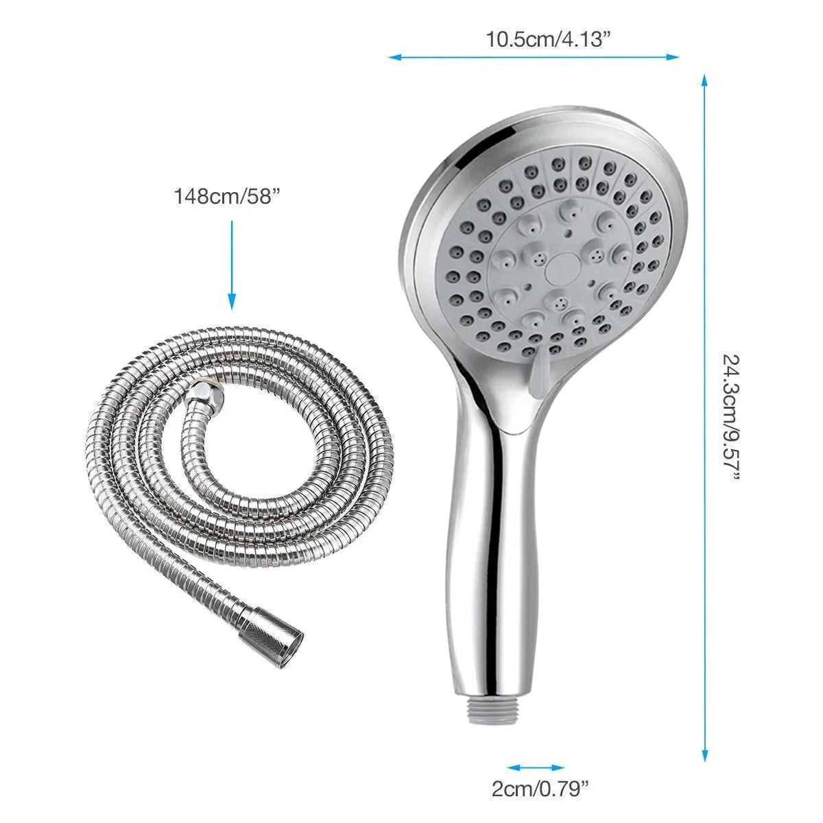 High Pressure Shower Head 5 Settings Handheld Shower Heads Spray With 5 FT Hose Pi-Mart