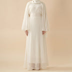 Cream White Puff Sleeves Abaya |  Pleat Textured Maxi Dress Abaya (MA152) Mariam's Collection