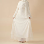 Cream White Puff Sleeves Abaya |  Pleat Textured Maxi Dress Abaya (MA152) Mariam's Collection