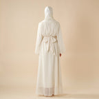 Cream White Puff Sleeves Abaya |  Pleat Textured Maxi Dress Abaya (MA152) Mariam's Collection