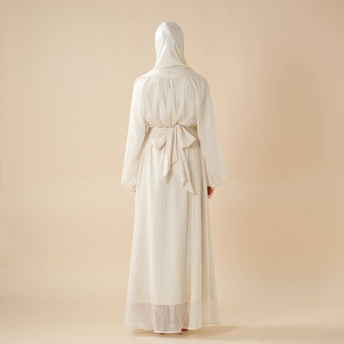 Cream White Puff Sleeves Abaya |  Pleat Textured Maxi Dress Abaya (MA152) Mariam's Collection