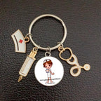 Creative Doctor Keychain Unique Personality Syringe Stethoscope Pendant Keychain Cartoon Colorful Handbag Pendant Keychain Doctor Injection Stethoscope Picture Keychain Round Dome Pendant Women Alloy Keychain