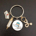 Creative Doctor Keychain Unique Personality Syringe Stethoscope Pendant Keychain Cartoon Colorful Handbag Pendant Keychain Doctor Injection Stethoscope Picture Keychain Round Dome Pendant Women Alloy Keychain