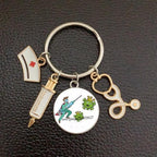 Creative Doctor Keychain Unique Personality Syringe Stethoscope Pendant Keychain Cartoon Colorful Handbag Pendant Keychain Doctor Injection Stethoscope Picture Keychain Round Dome Pendant Women Alloy Keychain