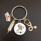 Creative Doctor Keychain Unique Personality Syringe Stethoscope Pendant Keychain Cartoon Colorful Handbag Pendant Keychain Doctor Injection Stethoscope Picture Keychain Round Dome Pendant Women Alloy Keychain
