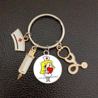 Creative Doctor Keychain Unique Personality Syringe Stethoscope Pendant Keychain Cartoon Colorful Handbag Pendant Keychain Doctor Injection Stethoscope Picture Keychain Round Dome Pendant Women Alloy Keychain