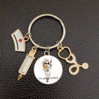 Creative Doctor Keychain Unique Personality Syringe Stethoscope Pendant Keychain Cartoon Colorful Handbag Pendant Keychain Doctor Injection Stethoscope Picture Keychain Round Dome Pendant Women Alloy Keychain