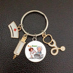 Creative Doctor Keychain Unique Personality Syringe Stethoscope Pendant Keychain Cartoon Colorful Handbag Pendant Keychain Doctor Injection Stethoscope Picture Keychain Round Dome Pendant Women Alloy Keychain