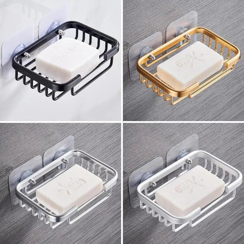 Creative Drill Free Soap Dish Holder Wall Mounted Storage Rack Toilet Soap Box Sponge Dish Bathroom Accessories Soap Dish Holder with Loofah Bath Sponge Towel Razor Holder for Bathroom Shower Kitchen Adhesive Wall Mounted No Drilling Stevvex