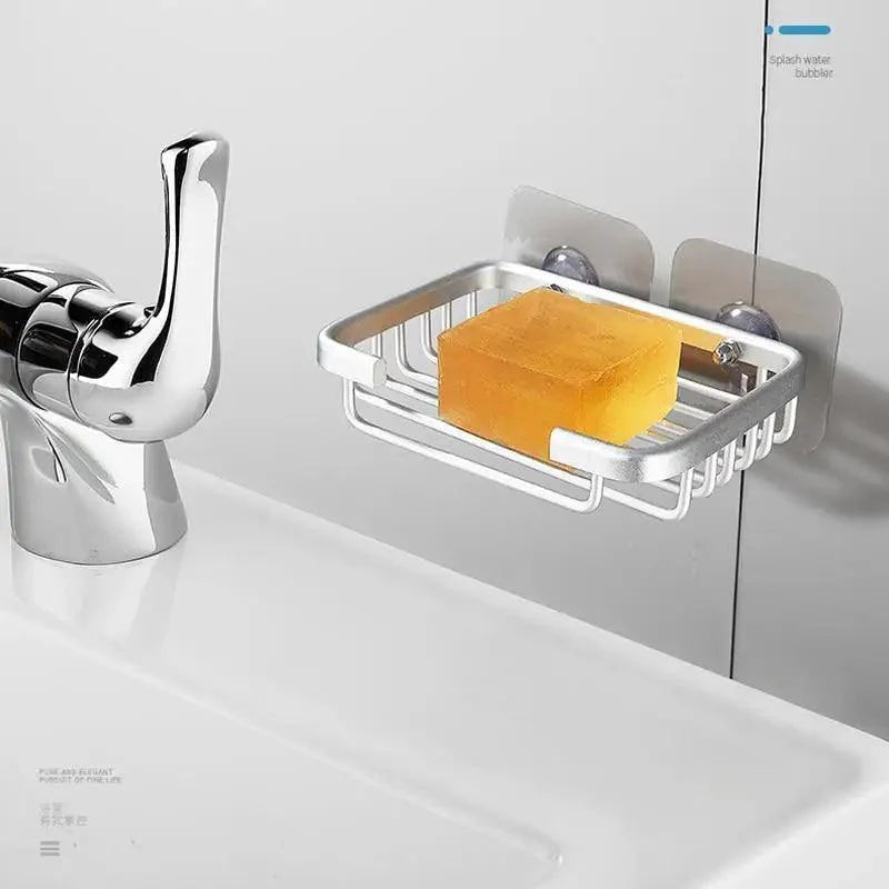 Creative Drill Free Soap Dish Holder Wall Mounted Storage Rack Toilet Soap Box Sponge Dish Bathroom Accessories Soap Dish Holder with Loofah Bath Sponge Towel Razor Holder for Bathroom Shower Kitchen Adhesive Wall Mounted No Drilling Stevvex