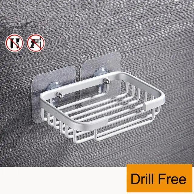 Creative Drill Free Soap Dish Holder Wall Mounted Storage Rack Toilet Soap Box Sponge Dish Bathroom Accessories Soap Dish Holder with Loofah Bath Sponge Towel Razor Holder for Bathroom Shower Kitchen Adhesive Wall Mounted No Drilling Stevvex