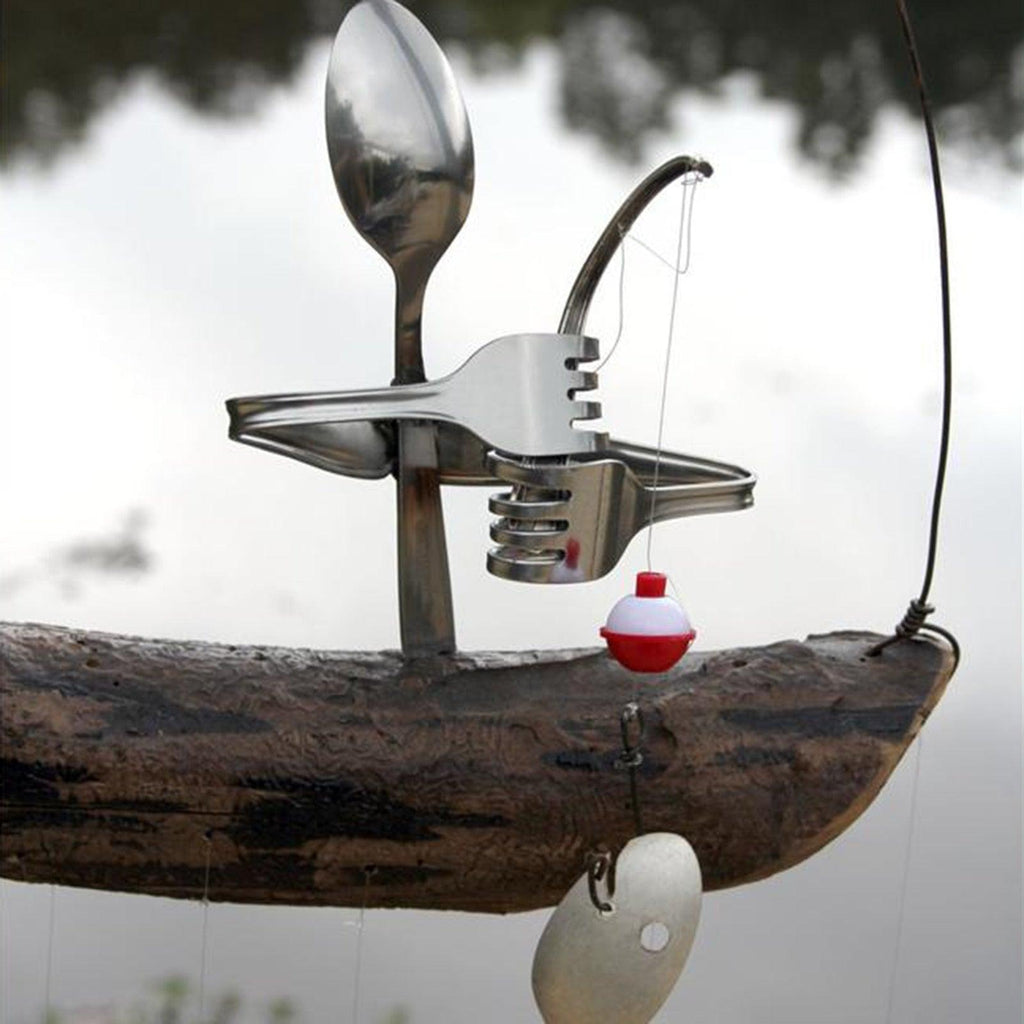 Creative Fishing Man Spoon Fish Sculptures Wind Chime Home Bedroom Painted Fish Mobile Tropical Fish Home Decor  Yard Garden Hanging Ornament Decoration Stevvex