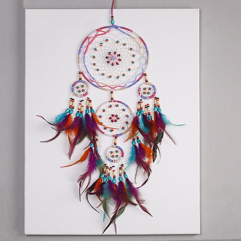 Creative Handmade Five-ring Dream Catcher Pendant Living Room Bedroom Decor Beautiful Hanging Ornament Elegant Wall Art Decoration For Windows Balcony Bedroom & Wedding Party Gift For Girls  Kids Stevvex