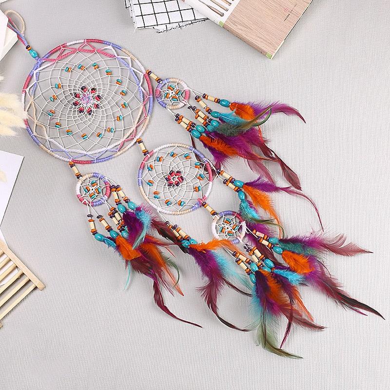 Creative Handmade Five-ring Dream Catcher Pendant Living Room Bedroom Decor Beautiful Hanging Ornament Elegant Wall Art Decoration For Windows Balcony Bedroom & Wedding Party Gift For Girls  Kids Stevvex
