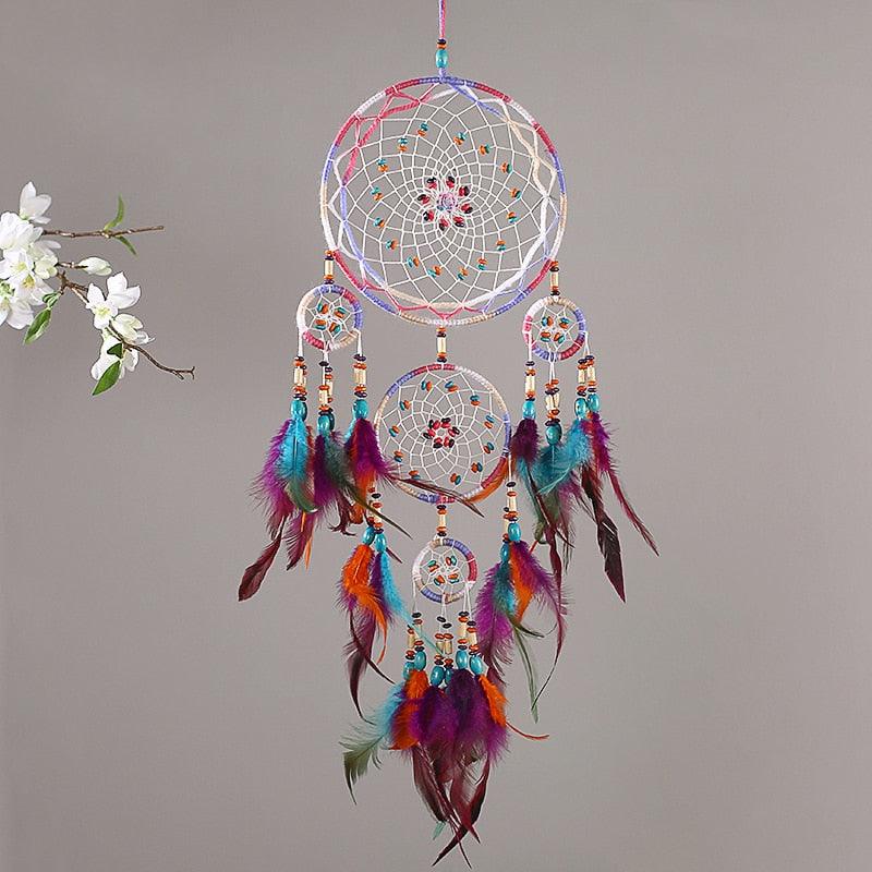 Creative Handmade Five-ring Dream Catcher Pendant Living Room Bedroom Decor Beautiful Hanging Ornament Elegant Wall Art Decoration For Windows Balcony Bedroom & Wedding Party Gift For Girls  Kids Stevvex