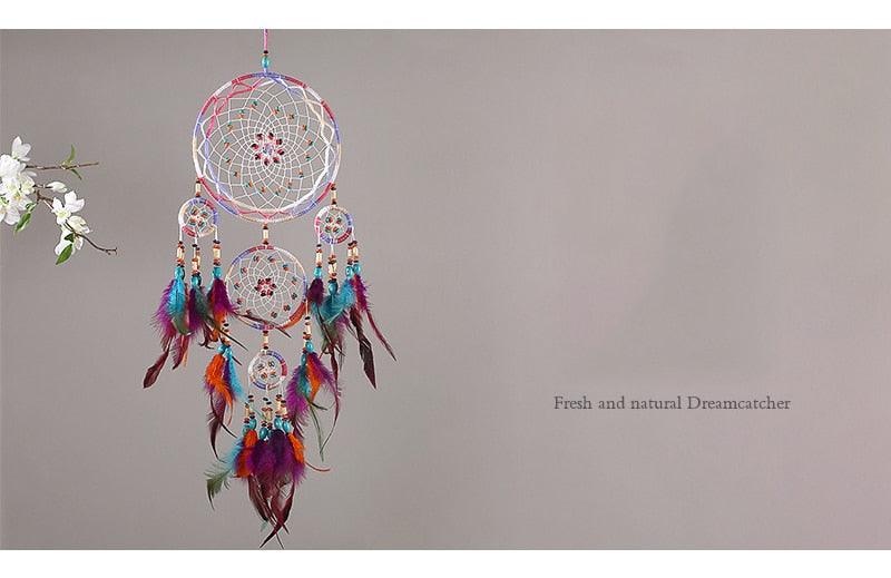 Creative Handmade Five-ring Dream Catcher Pendant Living Room Bedroom Decor Beautiful Hanging Ornament Elegant Wall Art Decoration For Windows Balcony Bedroom & Wedding Party Gift For Girls  Kids Stevvex