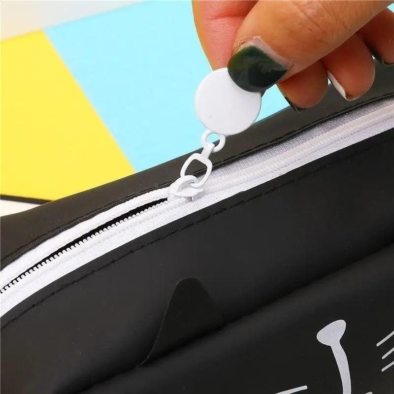 Creative Leather Black Large Capacity  Pencil Pouch For Students Unique Colors Stationery Office Pencil Cases Stevvex