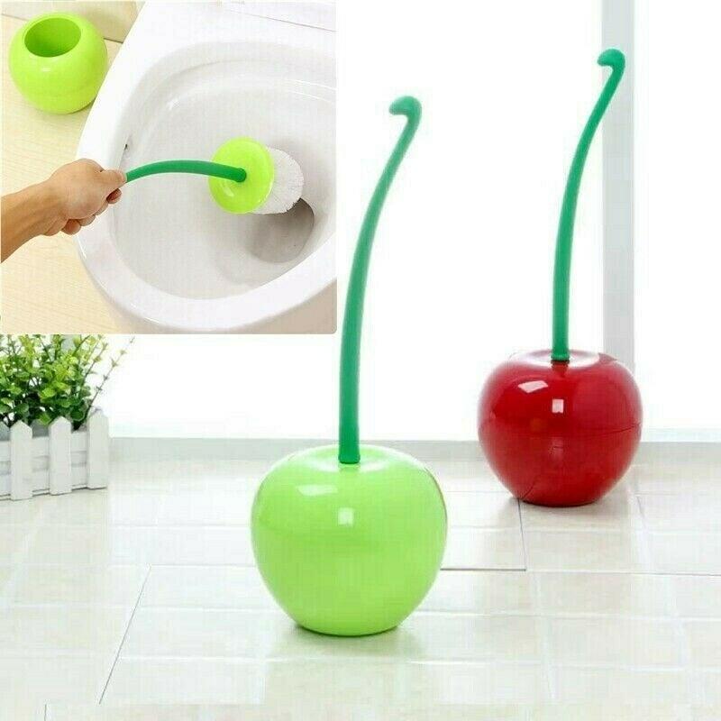 Creative Lovely Cherry Shape Lavatory Brush Toilet Brush And Holder Set Cleaning Bathroom Toilet Accessories Cherry Shape Toilet Brush Standing Toilet Brush Set  Compact Household Bathroom Cherry Toilet Brush Stevvex