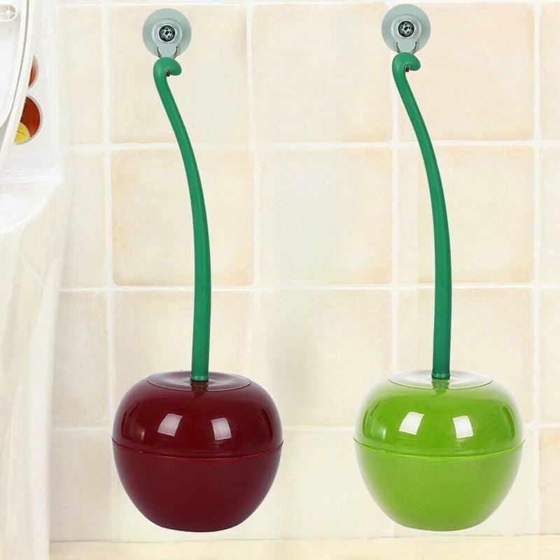 Creative Lovely Cherry Shape Lavatory Brush Toilet Brush And Holder Set Cleaning Bathroom Toilet Accessories Cherry Shape Toilet Brush Standing Toilet Brush Set  Compact Household Bathroom Cherry Toilet Brush Stevvex