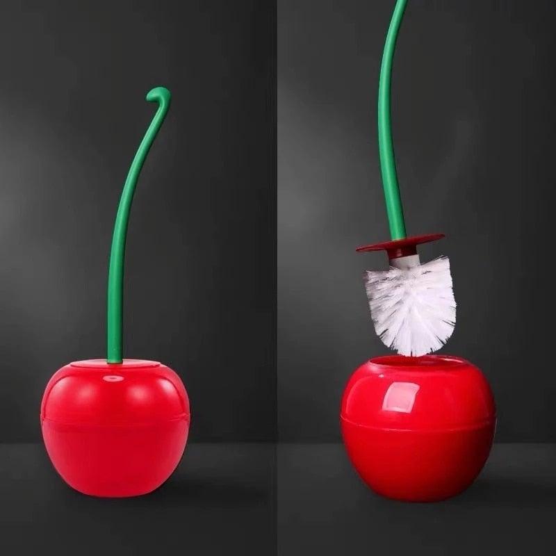 Creative Lovely Cherry Shape Lavatory Brush Toilet Brush And Holder Set Cleaning Bathroom Toilet Accessories Cherry Shape Toilet Brush Standing Toilet Brush Set  Compact Household Bathroom Cherry Toilet Brush Stevvex