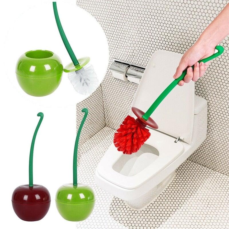 Creative Lovely Cherry Shape Lavatory Brush Toilet Brush And Holder Set Cleaning Bathroom Toilet Accessories Cherry Shape Toilet Brush Standing Toilet Brush Set  Compact Household Bathroom Cherry Toilet Brush Stevvex
