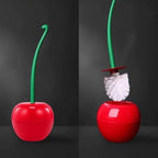 Creative Lovely Cherry Shape Lavatory Brush Toilet Brush And Holder Set Cleaning Bathroom Toilet Accessories Cherry Shape Toilet Brush Standing Toilet Brush Set  Compact Household Bathroom Cherry Toilet Brush Stevvex
