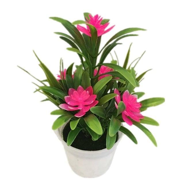 Creative Mini Artificial Fake Flower Potted Bonsai for Christmas New Year Wedding Party Garden Resturant Table Home Decor Mini Potted Plastic Succulents for Home Office Room Decor Stevvex