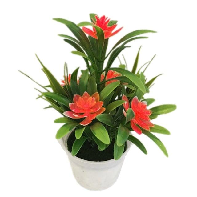 Creative Mini Artificial Fake Flower Potted Bonsai for Christmas New Year Wedding Party Garden Resturant Table Home Decor Mini Potted Plastic Succulents for Home Office Room Decor Stevvex
