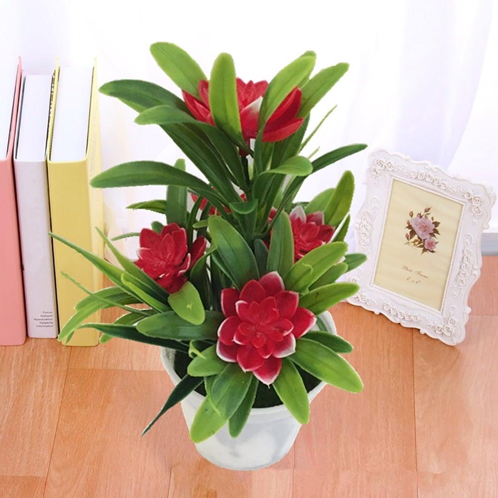 Creative Mini Artificial Fake Flower Potted Bonsai for Christmas New Year Wedding Party Garden Resturant Table Home Decor Mini Potted Plastic Succulents for Home Office Room Decor Stevvex