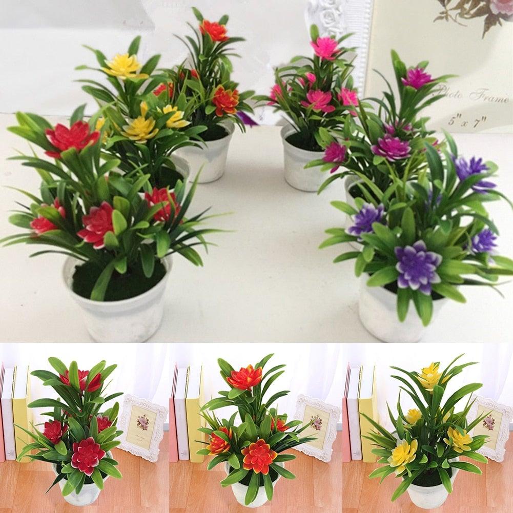 Creative Mini Artificial Fake Flower Potted Bonsai for Christmas New Year Wedding Party Garden Resturant Table Home Decor Mini Potted Plastic Succulents for Home Office Room Decor Stevvex