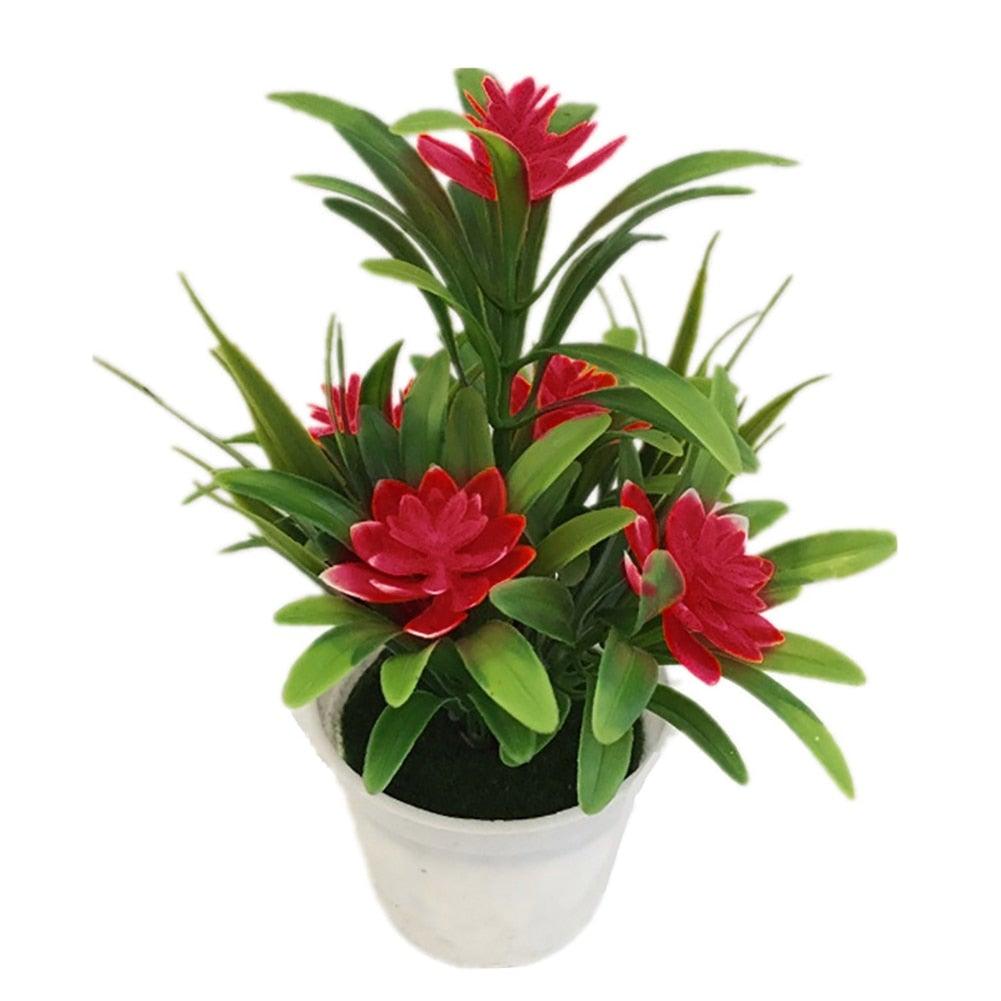 Creative Mini Artificial Fake Flower Potted Bonsai for Christmas New Year Wedding Party Garden Resturant Table Home Decor Mini Potted Plastic Succulents for Home Office Room Decor Stevvex