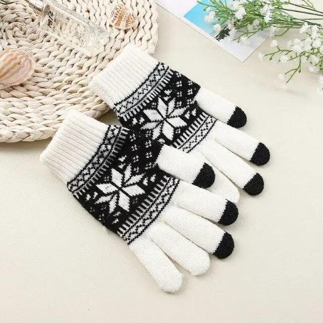 Creative New  Fashion Snow Printing Gloves Mobile Phone Touch Screen Knitted Gloves Winter Thick And Warm Gloves For Men And Women Touchscreen Gloves Stretch Knitted Mechanic Winter Warm Gloves Stevvex