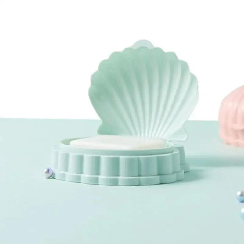 Creative Portable Shell Shape Soap Box Bathroom Drain Soap Holder Travel Soap Protect Case Bathroom Accessories Soap Dish Container with Lid with Drainer Seashell Soap Box Portable Soap Bar Holder Soap Tray Soap Saver Box Case For Home Travel Stevvex