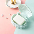 Creative Portable Shell Shape Soap Box Bathroom Drain Soap Holder Travel Soap Protect Case Bathroom Accessories Soap Dish Container with Lid with Drainer Seashell Soap Box Portable Soap Bar Holder Soap Tray Soap Saver Box Case For Home Travel Stevvex