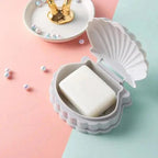 Creative Portable Shell Shape Soap Box Bathroom Drain Soap Holder Travel Soap Protect Case Bathroom Accessories Soap Dish Container with Lid with Drainer Seashell Soap Box Portable Soap Bar Holder Soap Tray Soap Saver Box Case For Home Travel Stevvex