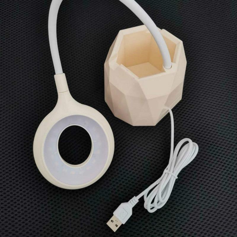 Creative USB Table Light Morden College Dorm Bedroom Study Led Desk Lamp Pen Container Macaroon Eye Protection Ring Table Lamp Decorative Table Lamp Cute Study Lamps for Bedroom Décor Stevvex