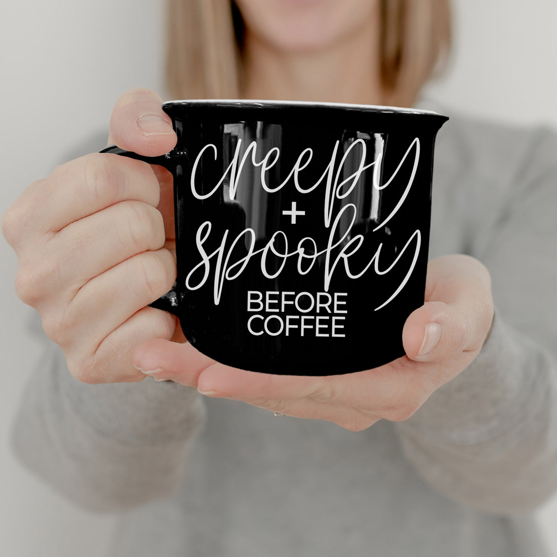 Creepy Spooky Black Ceramic Mug 14.5oz Halloween Coffee Cup For Gothic Morning Vibes BandsCo Straps