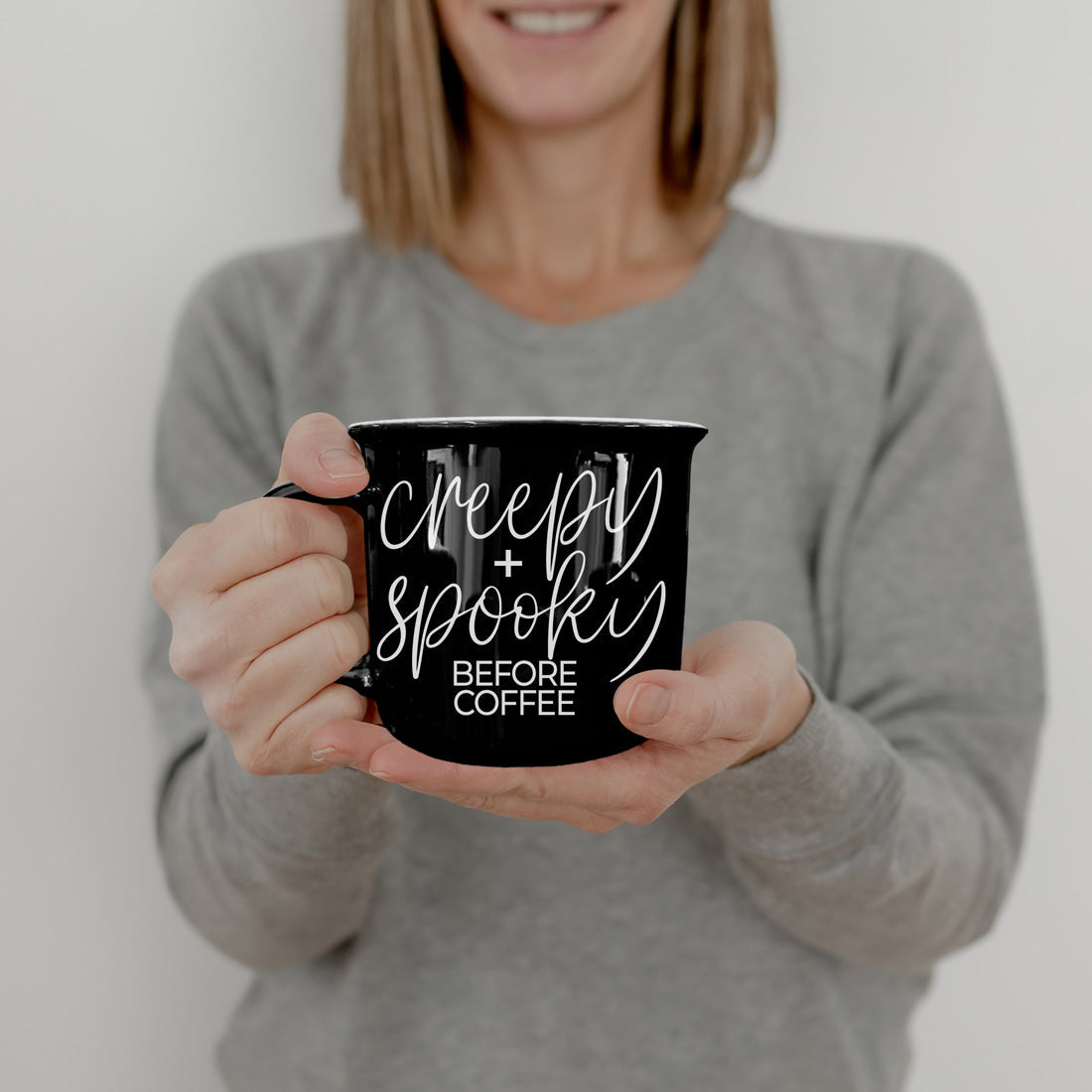 Creepy Spooky Black Ceramic Mug 14.5oz Halloween Coffee Cup For Gothic Morning Vibes BandsCo Straps