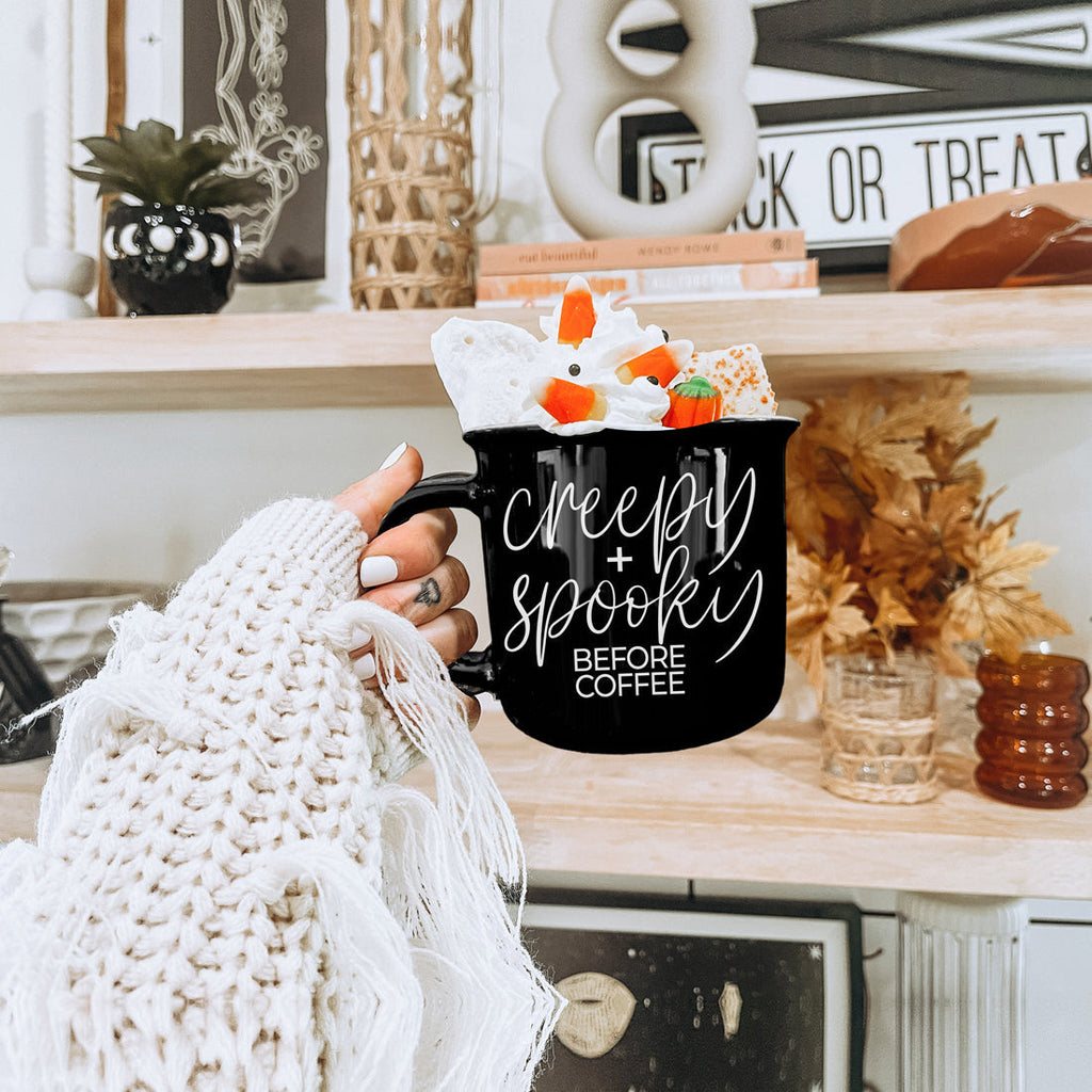 Creepy Spooky Black Ceramic Mug 14.5oz Halloween Coffee Cup For Gothic Morning Vibes BandsCo Straps