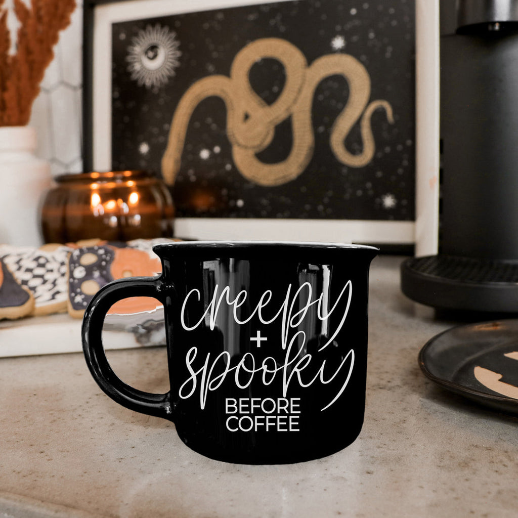 Creepy Spooky Black Ceramic Mug 14.5oz Halloween Coffee Cup For Gothic Morning Vibes BandsCo Straps